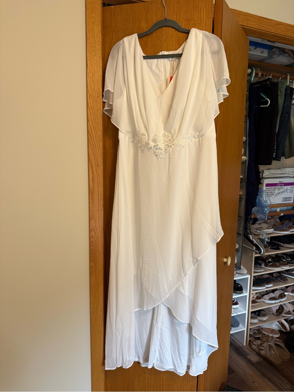 Ever Pretty Ivory High-Low Chiffon V-Neck Dress with Waist Appliqué